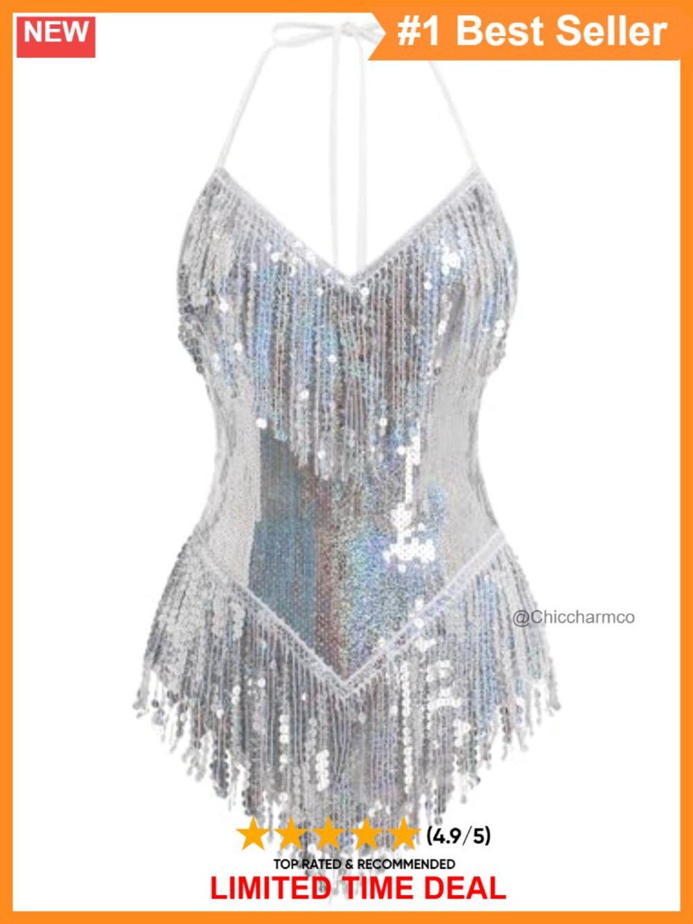 Sequin Fringe Bodysuit Romper Spaghetti Strap Dance Costume Rave Outfit